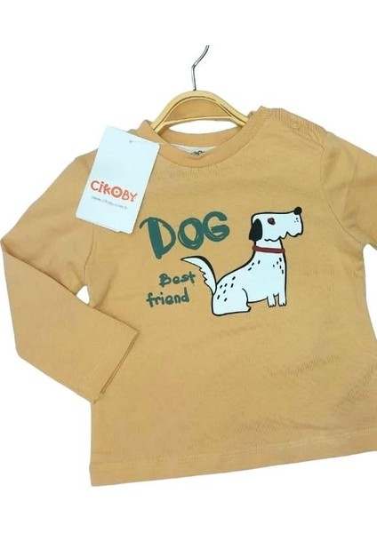 Erkek Bebek Pamuklu Köpek Baskılı Yandan Çıtçıtlı Tshirt