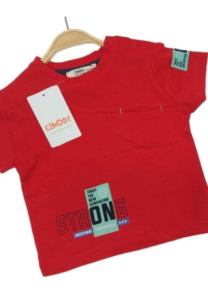 Erkek Bebek Çocuk Pamuklu Omuzdan Çıtçıtlı Kırmızı Tshirt modelleri
