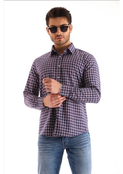 Lacivert Ekose Kareli Regular Erkek Gömlek indirimleri