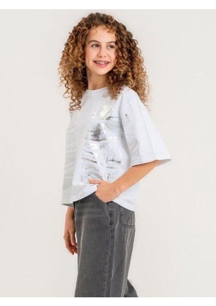 Kız Çocuk Fırça Varaklı Tshirt