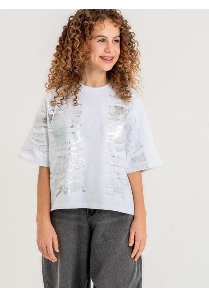 Kız Çocuk Fırça Varaklı Tshirt