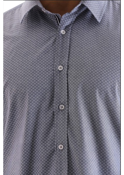 Indigo Ekose Kareli Pamuk Polyester Regular Erkek Gömlek