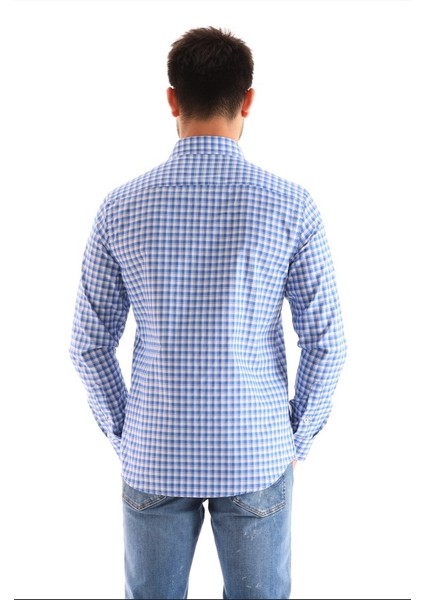 Mavi Ekose Kareli Şeritli Regular Erkek Gömlek fırsatları