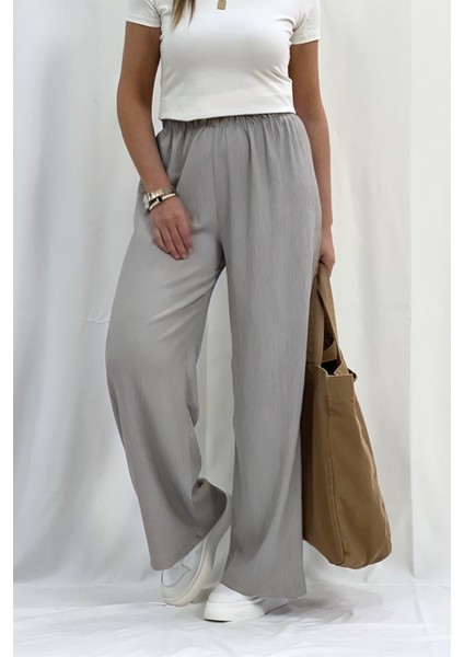 Kadın Yüksel Bel Bol Paça Bürümcük Cepli Palazzo Pantolon