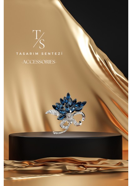Broş Metal Rozet Buket Mavi Taşlı Kristal Fiyonk Yaka Kıyafet Şapka Takı Aksesuar Hediye fiyatları
