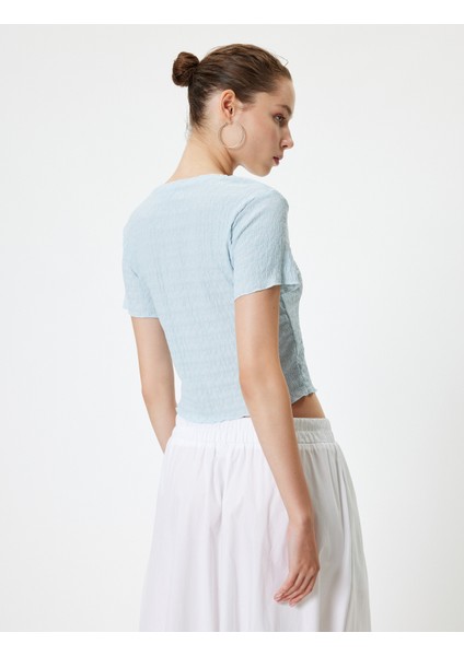 Bürümcük Tişört Crop Kısa Kollu Bisiklet Yaka Slim Fit