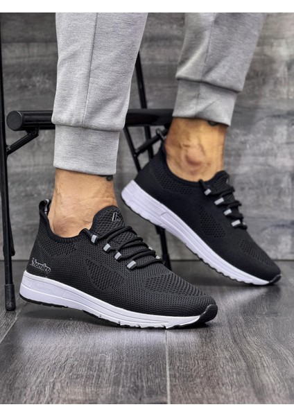 Bağcıklı Triko Phylon Taban Spor Ayakkabı-Siyah-Beyaz