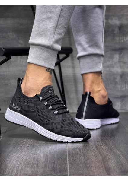 Bağcıklı Triko Phylon Taban Spor Ayakkabı-Siyah-Beyaz fiyatları