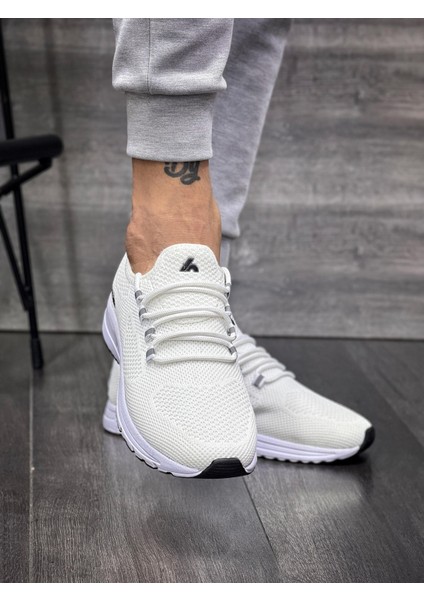 Bağcıklı Triko Phylon Taban Spor Ayakkabı-Beyaz