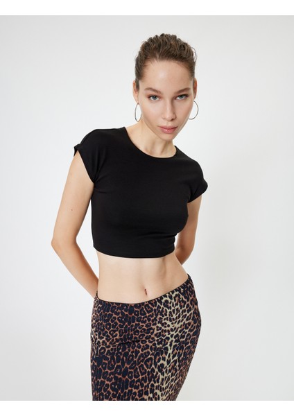 Basic Tişört Kap Kol Bisiklet Yaka Modal Karışımlı Slim Fit