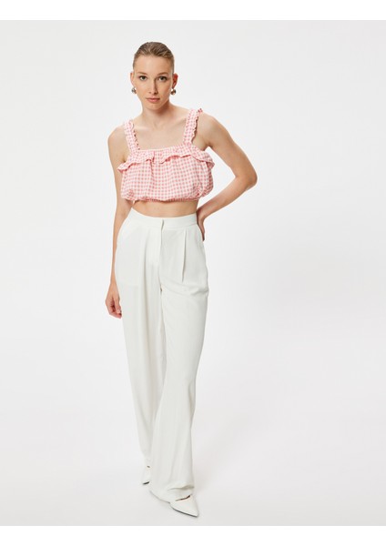 Pötikareli Fırfırlı Büstiyer Kalın Askılı Slim Fit