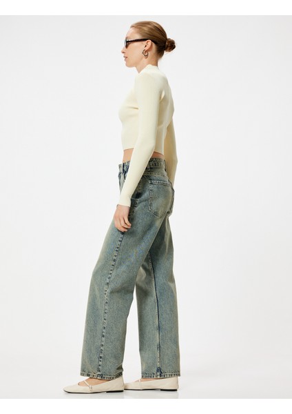 Düz Paça Kot Pantolon Düğmeli - Eve Straight Jeans