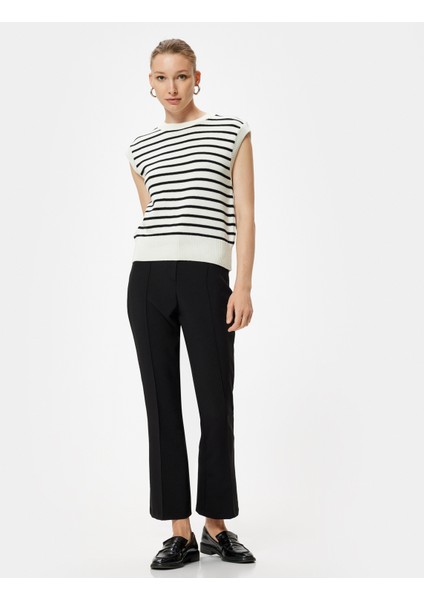 Kısa Ispanyol Paça Pantolon Nervür Detaylı Slim Fit
