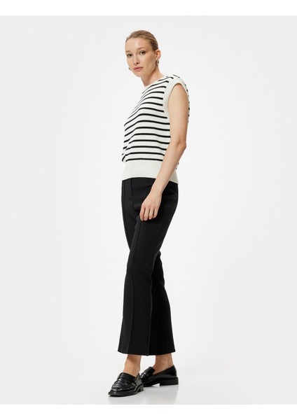 Kısa Ispanyol Paça Pantolon Nervür Detaylı Slim Fit
