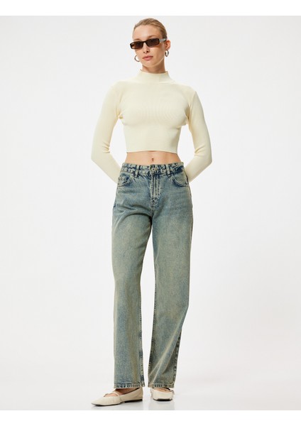 Düz Paça Kot Pantolon Düğmeli - Eve Straight Jeans