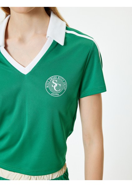 Polo Yaka Tişört Crop Baskılı Slim Fit Kısa Kollu indirimleri