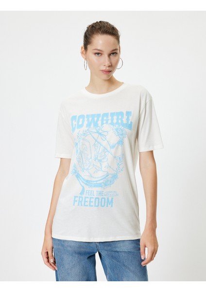 Oversize Tişört Slogan Baskılı Bisiklet Yaka Kısa Kollu Pamuklu modelleri