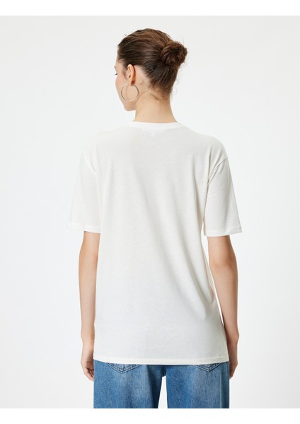 Oversize Tişört Slogan Baskılı Bisiklet Yaka Kısa Kollu Pamuklu fırsatları