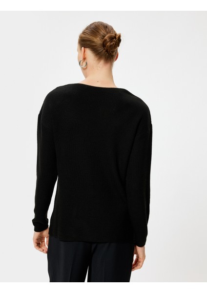 V Yaka Triko Kazak Kalça Boy Uzun Kollu Fitilli fırsatları