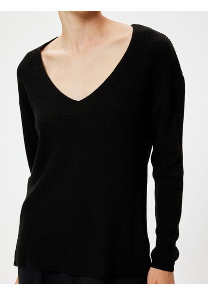 V Yaka Triko Kazak Kalça Boy Uzun Kollu Fitilli indirimleri