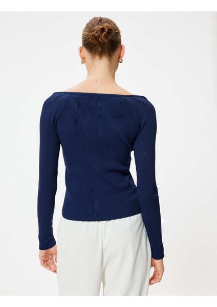 Kalp Yaka Triko Kazak Gold Düğme Detaylı Uzun Kollu fırsatları