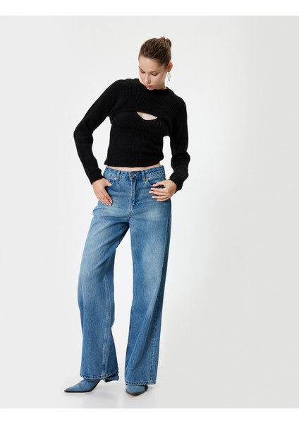 Triko Kazak Pencere Detaylı Bisiklet Yaka Uzun Kollu fiyatları