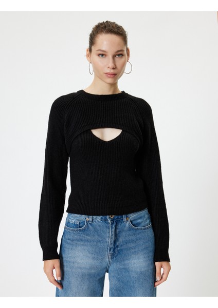 Triko Kazak Pencere Detaylı Bisiklet Yaka Uzun Kollu modelleri