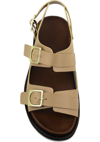 Nut Renk Bantlı Kemerli Tokalı Düz Taban Kadın Sandalet fiyatları