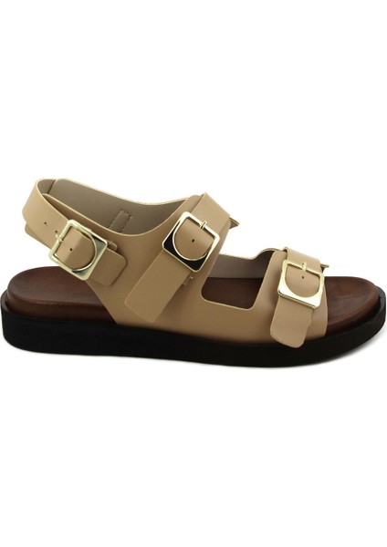 Nut Renk Bantlı Kemerli Tokalı Düz Taban Kadın Sandalet modelleri