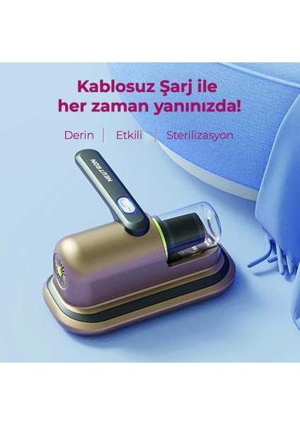 Kablosuz Robot Süpürge Makinesi Anti Alerjen Uv Işınlı Akar Şarjlı Yatak ve Koltuk El Süpürgesi