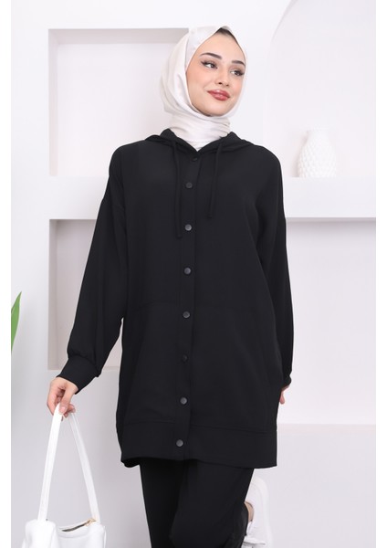 Siyah Kapüşonlu Çıtçıtlı Ceket Pantolon Takım modelleri