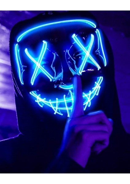 Hallowen LED Işıklı Neon Parti Maske 3 Modlu Parti Eğlence Maskesi Yılbaşı