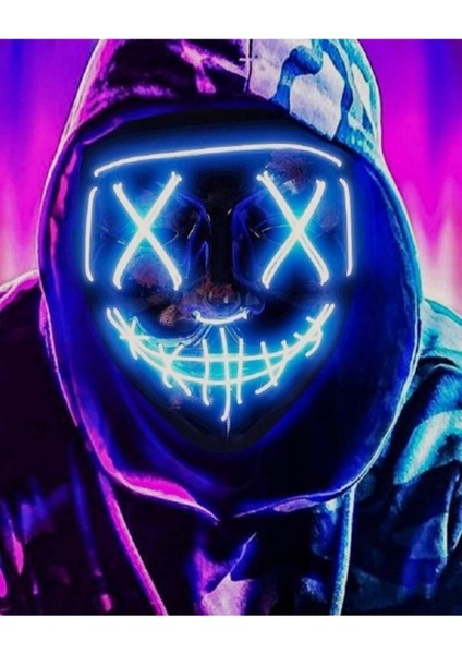 Hallowen LED Işıklı Neon Parti Maske 3 Modlu Parti Eğlence Maskesi Transparan Yılbaşı