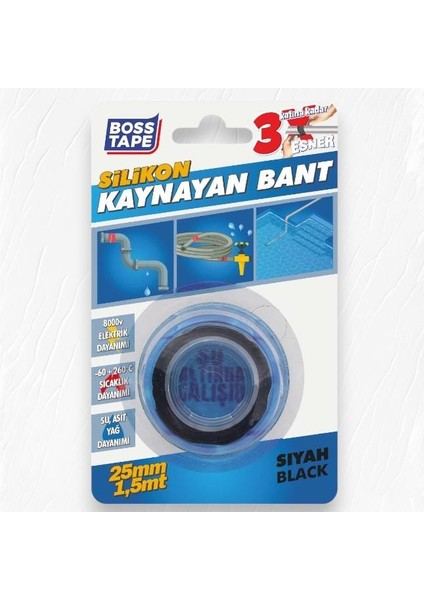 Silikon Kaynayan Tamir Bandı En:25 mm Boy:1,5 mt Siyah