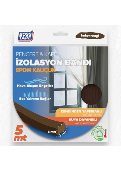 Epdm Kauçuk Pencere Kapı İzolasyon Bandı 5 mm x 15 mm x 5 mt Kahverengi