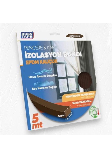 Epdm Kauçuk Pencere Kapı İzolasyon Bandı 5 mm x 15 mm x 5 mt Kahverengi