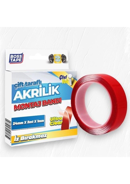 Çift Taraflı Akrilik Montaj Bandı- 18 mm x 3 mt Şeffaf