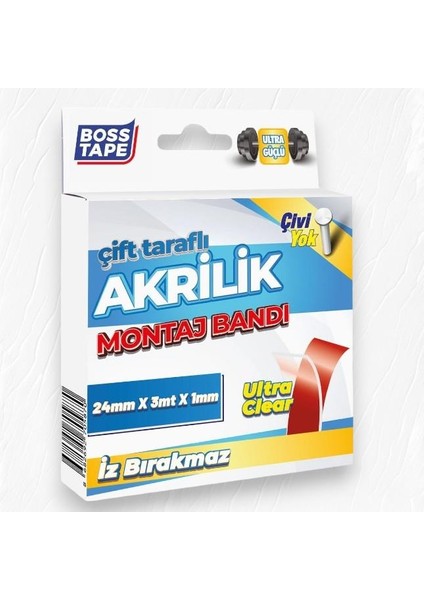 Çift Taraflı Akrilik Montaj Bandı- 18 mm x 3 mt Şeffaf modelleri