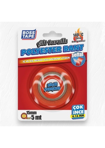 Çift Taraflı Polyester Bant 15 mm-5 mt 140 °c Isıya Dayanıklı fiyatları