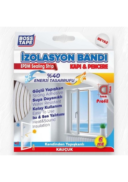 Kapı Pencere İzolasyon Fitili 9 mm-6 mt Beyaz