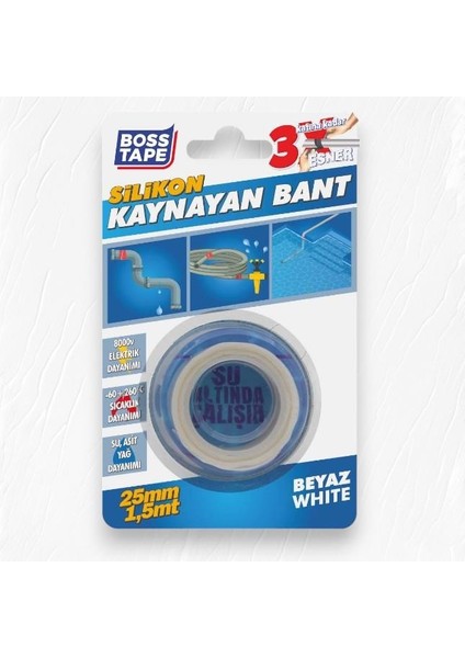 Silikon Kaynayan Tamir Bandı EN:25 mm Boy:1,5 mt Beyaz