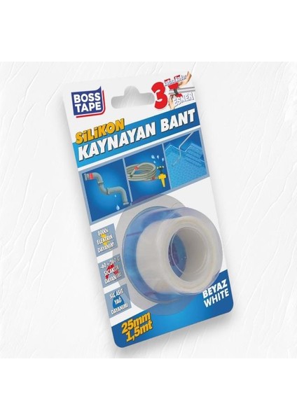 Silikon Kaynayan Tamir Bandı EN:25 mm Boy:1,5 mt Beyaz fiyatları