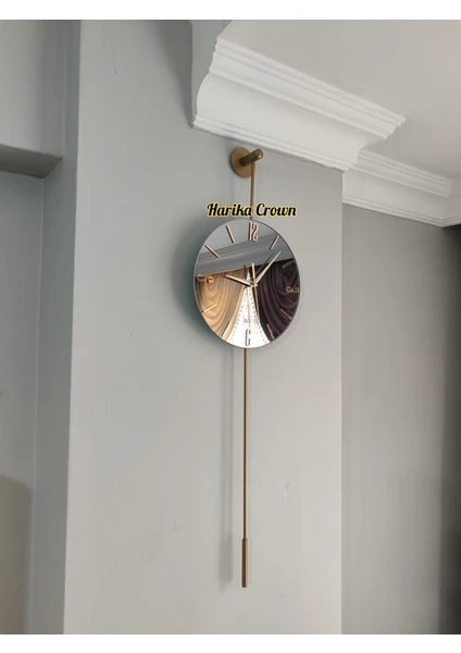 Harika Crown Primera Glazing Gold Time Modern Metal ve Cam Tasarım Duvar Saati