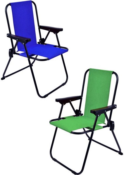 2 Adet Lüx Çocuk Piknik Sandalyesi 2-6 Yaş Mini Kamp Sandalyesi-Mavi-Yeşil