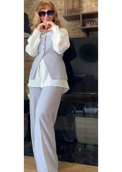 Kadın Keten Kare Yaka Yelek Pantolon Ikili Takım Tesettür Uyumlu Yelek Pantolon Ikili Takım fiyatları