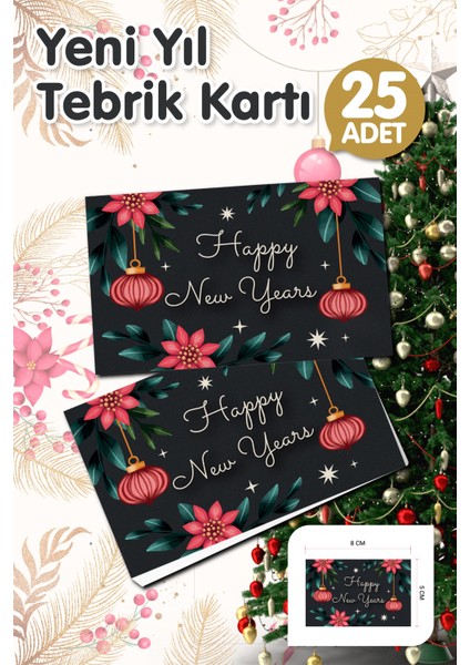 Tuğset Etiket Yılbaşı Hediye Kartı - Yeni Yıl Tebrik Kartı - Yeni Yıl Kartpostal  Happy New Year Not Kartı 25 ADET-T1004