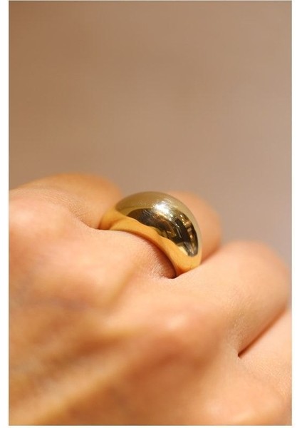 14 Ayar Altın Düz Bombe Yüzük