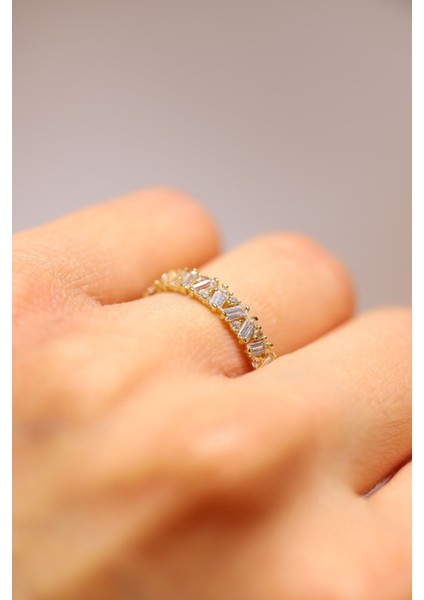 14 Ayar Altın Yarım Tur Baget Taşlı Yüzük fiyatları