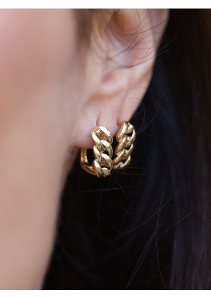 14 Ayar Altın Zincir Detaylı Klipsli Küpe modelleri