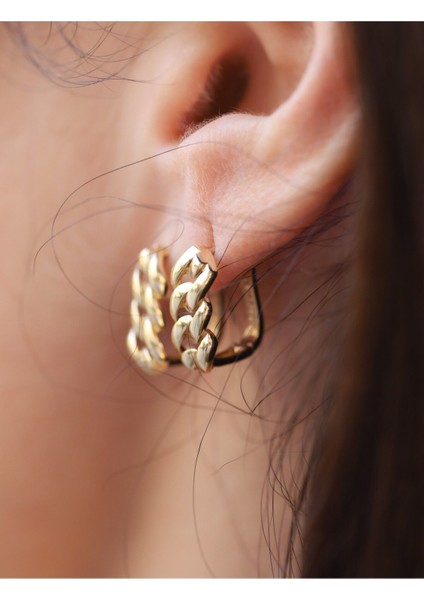 14 Ayar Altın Zincir Detaylı Klipsli Küpe fırsatları